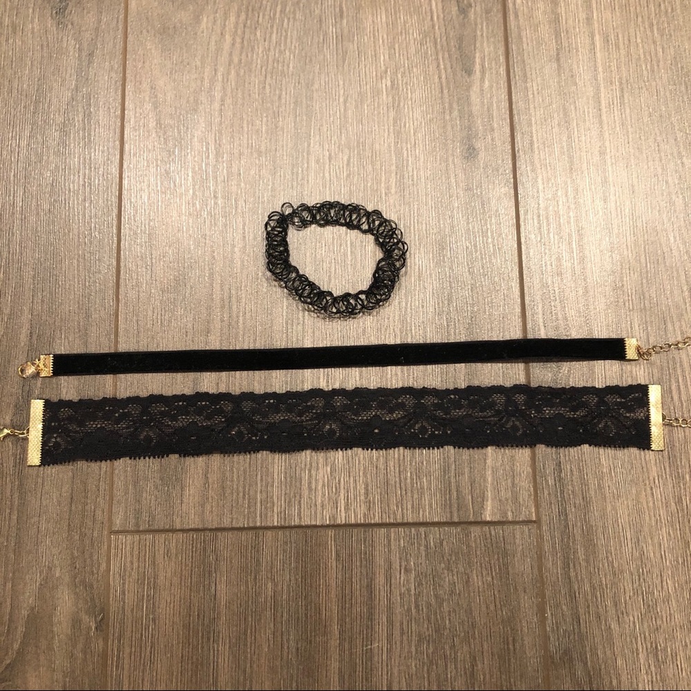 3 Black Chokers w/ Gold Clip
